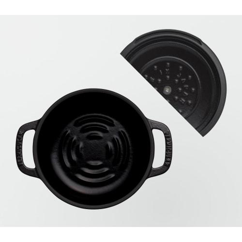 Vermicular Mini 14cm Matte Black Cast Iron Enamel Pot, Waterless Cooking and Bakeware, Includes Recipe Booklet, Oven Pot 2 Mini Self-Standing Lid, OP2