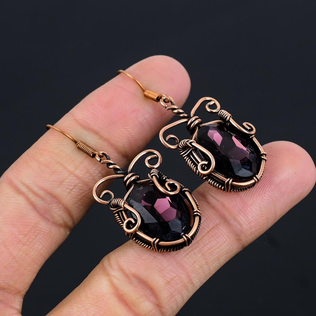 Rosa Amethyst Ohrringe Edelsteinschmuck, 999 Kupferdraht umwickelte Ohrringe, Handgefertigte Schöne Schmuckohrringe