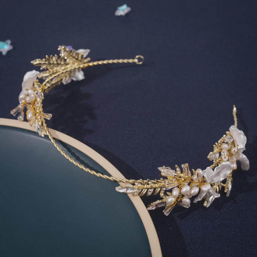 Tuanming Jewelry Diamond Pearl Headband & Earring Set for Brides