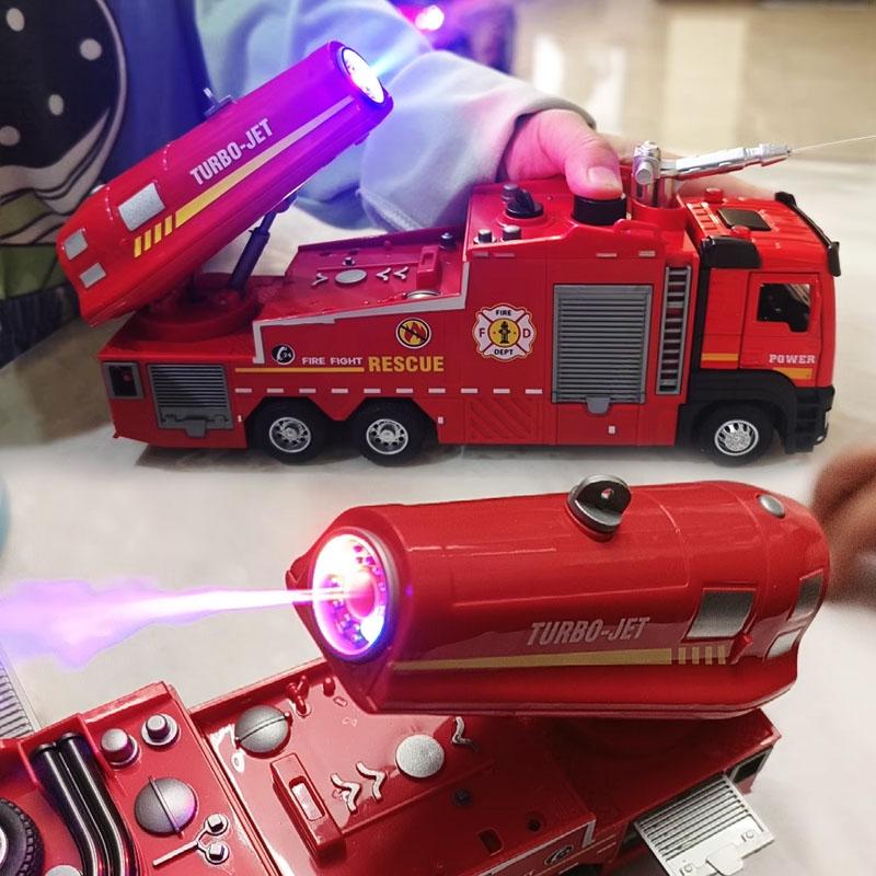 Model Car Vehicle 1:32 Spray Fire Truck Water Spray Ladder Trucks Toy Sound Light Pull Back Doors Opened Collection Boys Gift