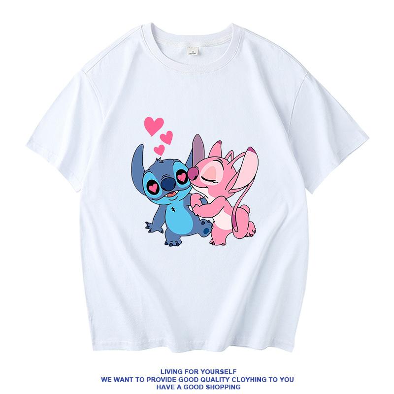 Women's Disney Summer Casual T-shirt with Stitch Design - Loose Fit Short-sleeved Student Top