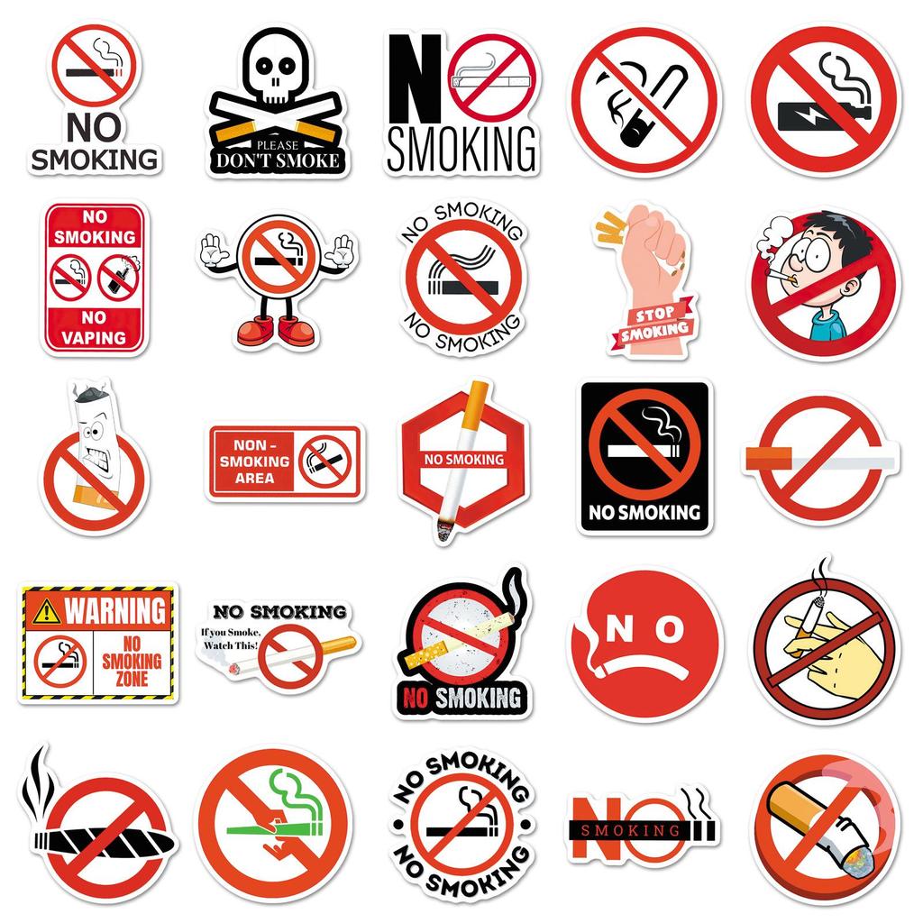 50 wasserdichte Rauchverbot-Icons Aufkleber für Helme, Handyhüllen und Kopfhörer