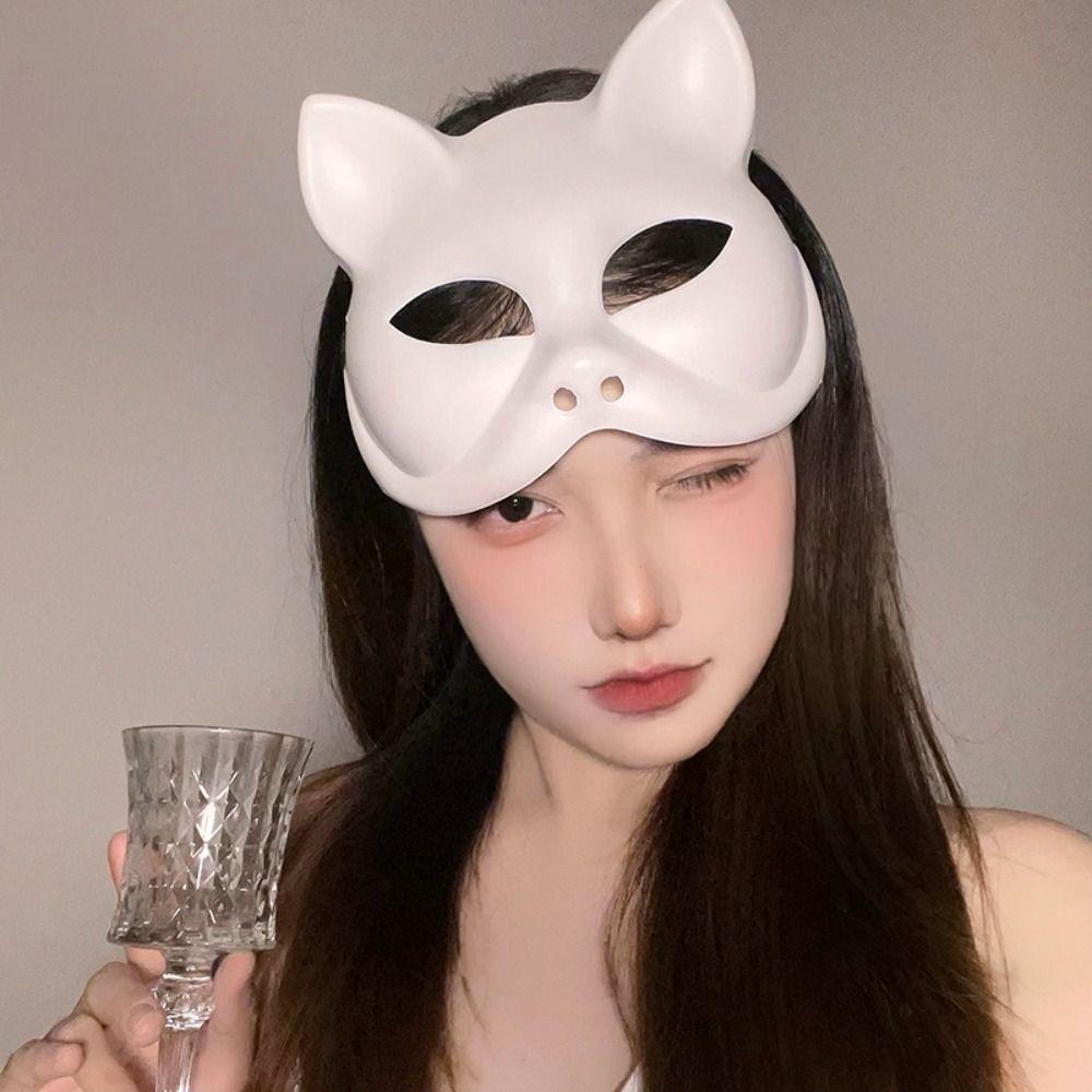 Costume Props Cosplay Mask Plastic Halloween Mask Cute Cat Half Face Mask  Show