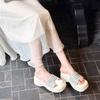 One-word slippers slope heel rhinestone thick-soled one-word slippers 2025 summer new outer wear with skirt open-toed cool slippers