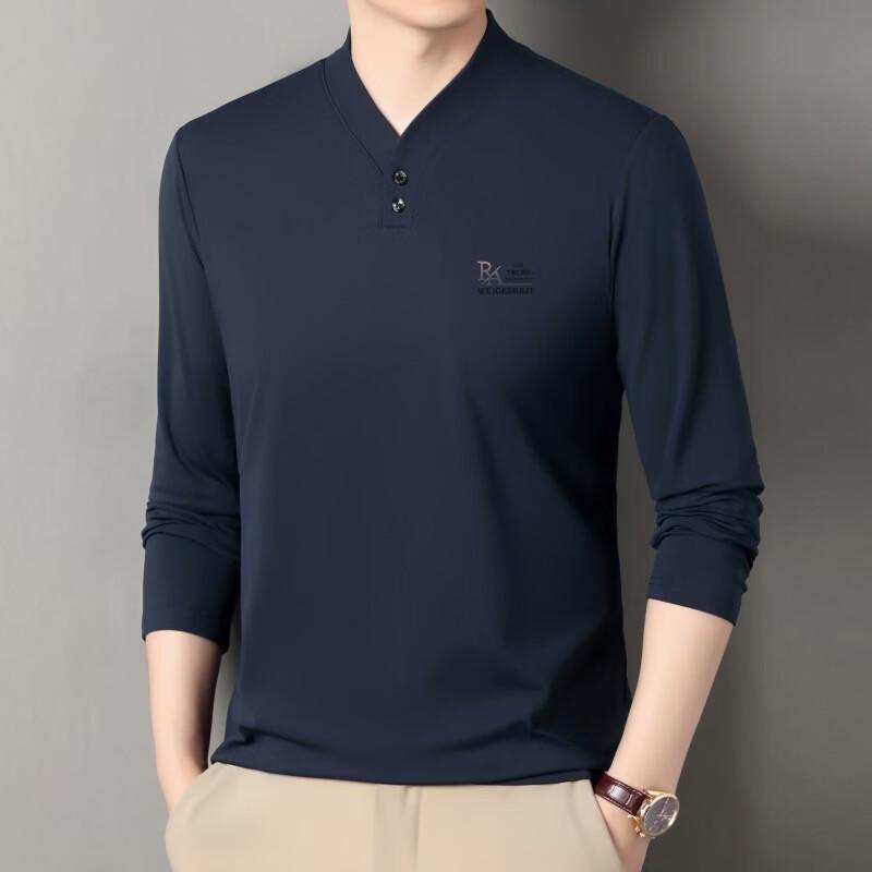 Yalu Men's Casual V-Neck Solid Color Long-Sleeve T-Shirt