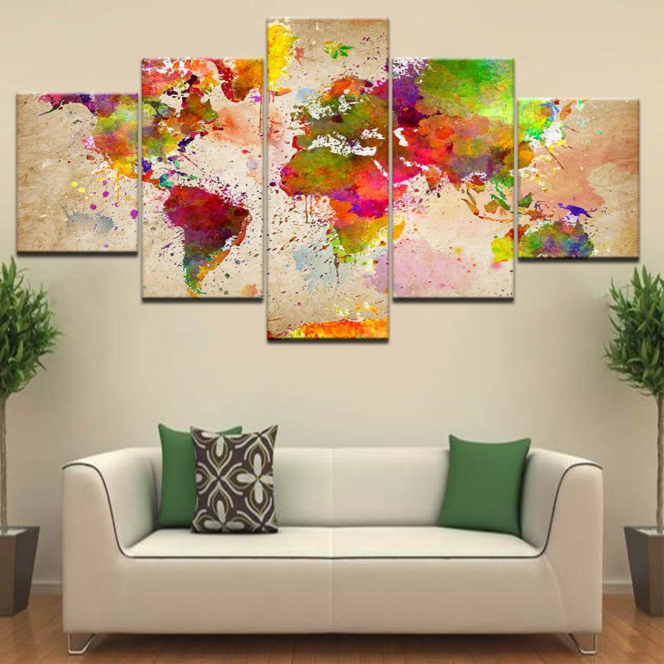 

Цветная карта мира без рамки, 5 шт., настенное искусство, холст с принтом, постеры, картины, живопись для гостиной, домашний декор, фотографии 20x35 20x45 20x55cm