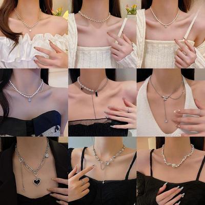 Trendy Korean Titanium Steel Pearl Necklace: Hot Girl Style, Versatile Long Sweater Chain