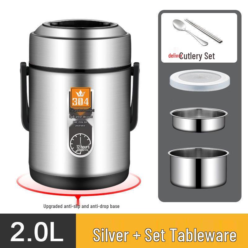 Large Capacity 304 Stainless Steel Double-Layer Insulated Lunch Box with Lid - Food Grade for Office Workers and Students