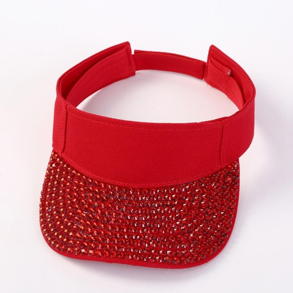 Fashionable Breathable Empty Top Hat Candy Colored With Embedded Rhinestones Sunshade Cap Wide Brim Diamond Encrusted Hat Summer