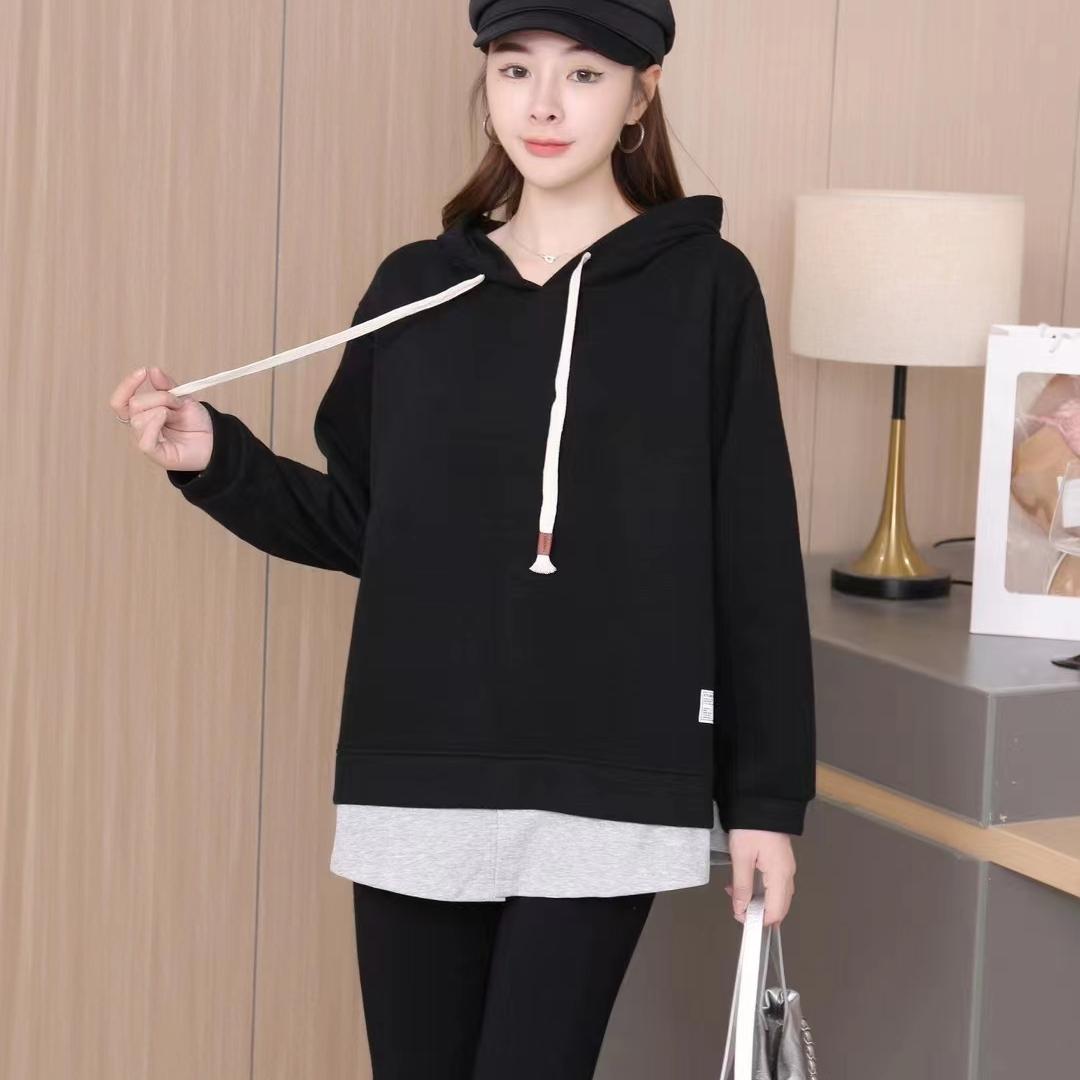 

DIMANAF 2023 Новые женские толстовки и свитшоты больших размеров с длинными рукавами в стиле пэчворк Свободные однотонные повседневные осенние базовые топы с круглым вырезом 2023 Футболка со шляпой Новый пуловер One Size чёрный