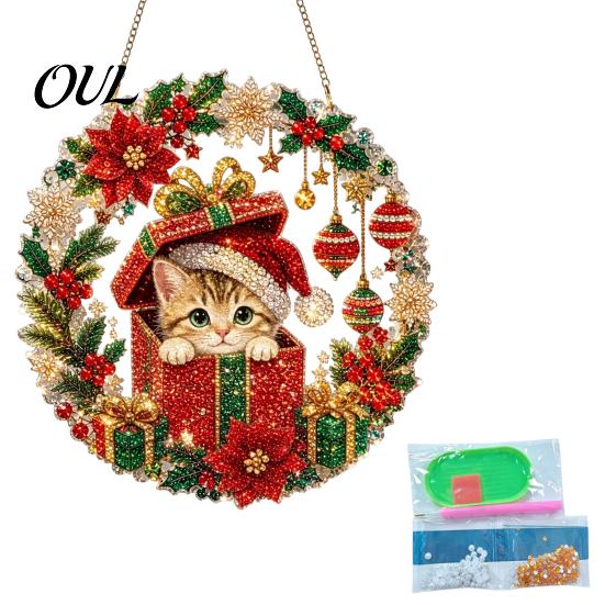 Handmade Christmas Home Decor Faux Diamond Art Ornament, DIY Santa Claus Sun Catcher Kit, Rhinestone Parent Child Interactive Crafts Xmas Wreath