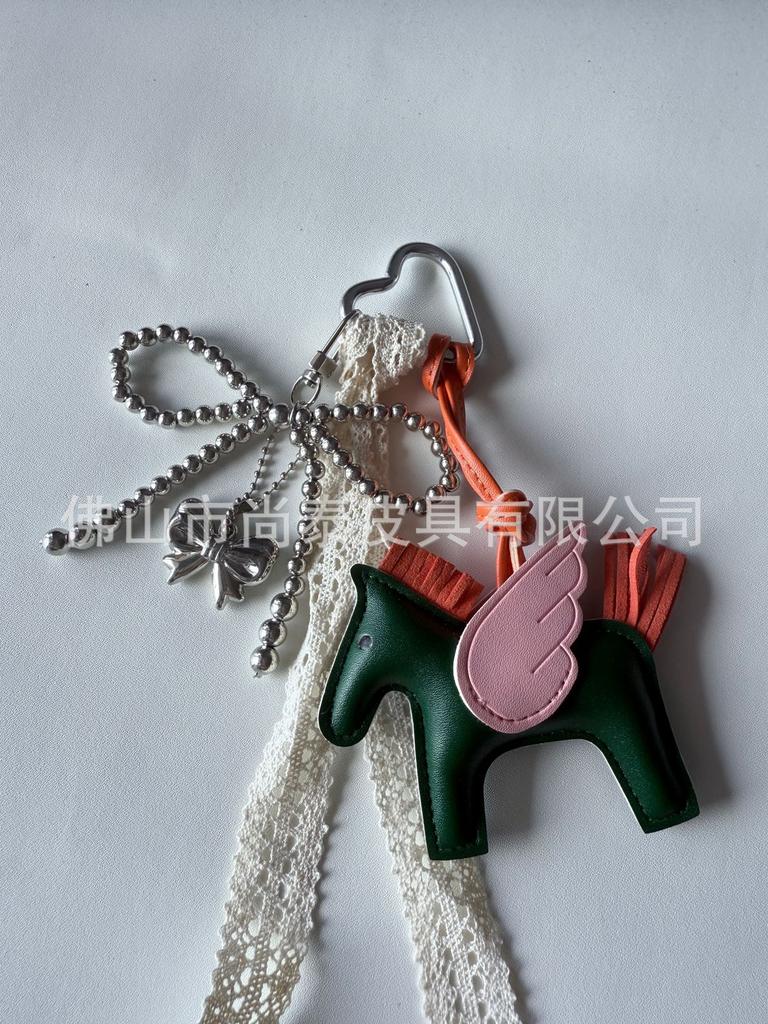 Angel Pegasus Pendant PU Leather Bag Pendant Key Bow Tassel Accessories Cute Cartoon Pendant