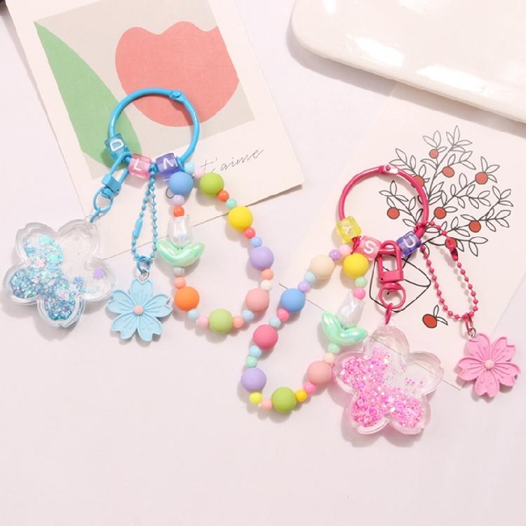 Cherry Blossoms Quicksand Keyring Women Girls DIY Bag Earphone Cover Pendants