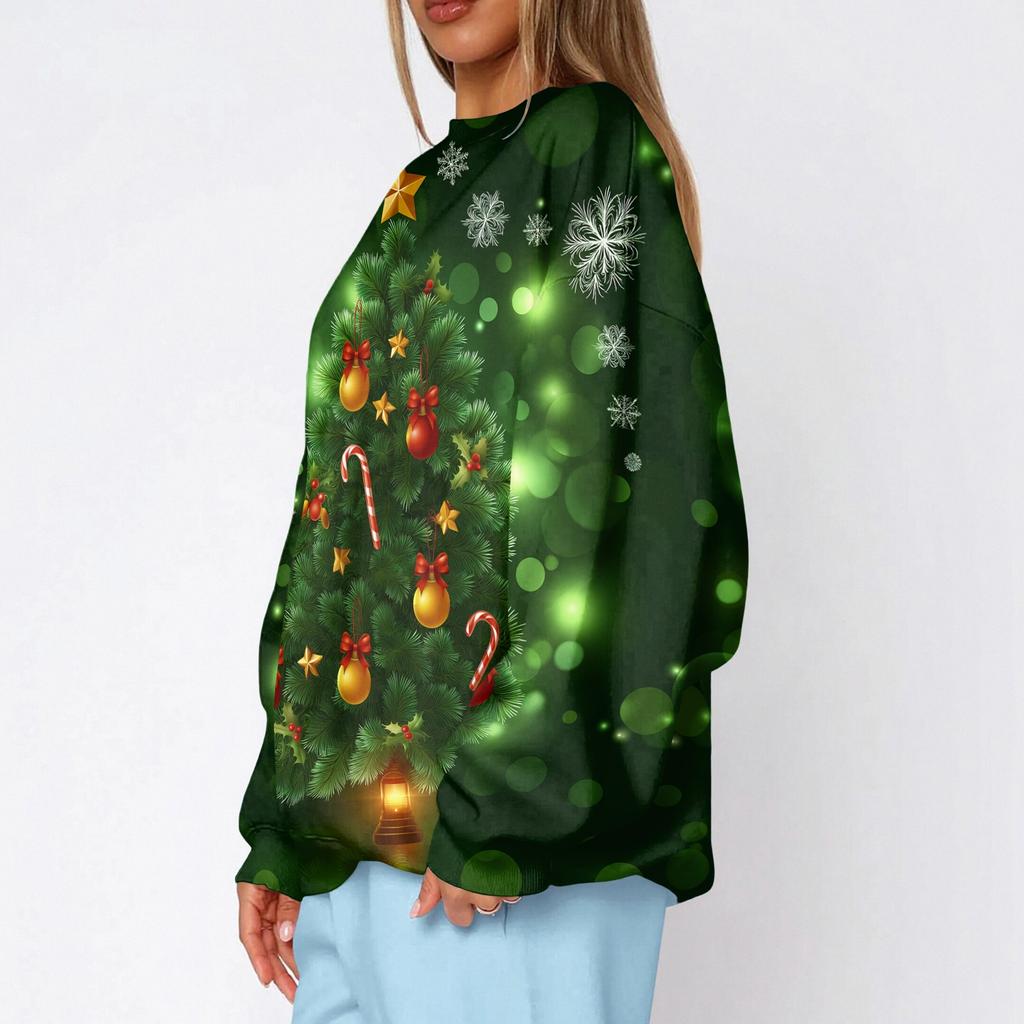 Women's Trendy Christmas Print Crewneck Sweatshirt Lightweight Casual Pullover Top