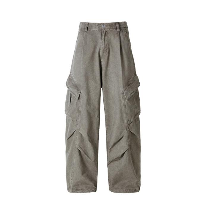 American retro washed pleated casual pants men's and women's autumn tide brand street loose deconstruction wide-leg tooling floor-mopping pants