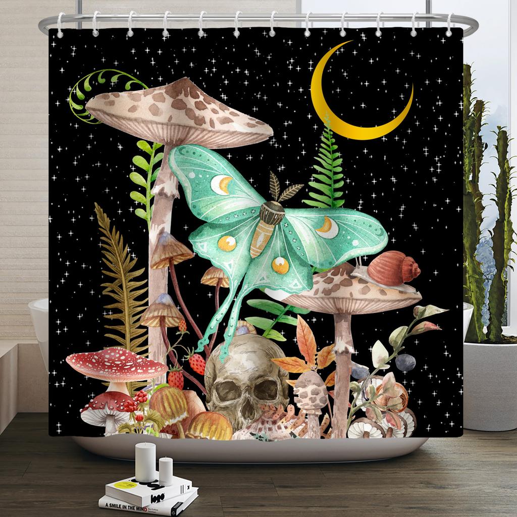 Butterfly Moth Moon Phase Shower Curtain Mushroom Floral Sun Star Plant Flower Goth Witchy Waterproof Bathroom Curtain Home Deco