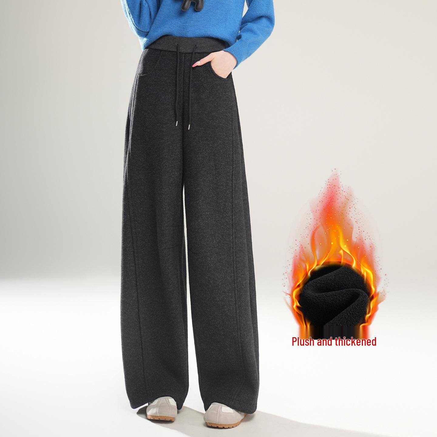 

Autumn/Winter Women s Wool Blend High Waist Curved Leg Wide Pants - Plus Velvet Thickness, Slimming, Casual. 26 сірий колір