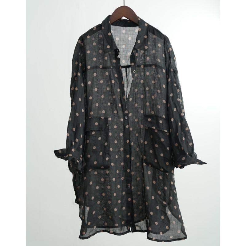 

Johnature Women Vintage Polka Dot Shirts Tops Spring Long Sleeve Turn-down Collar Button Pockets Shirts One Size чёрный