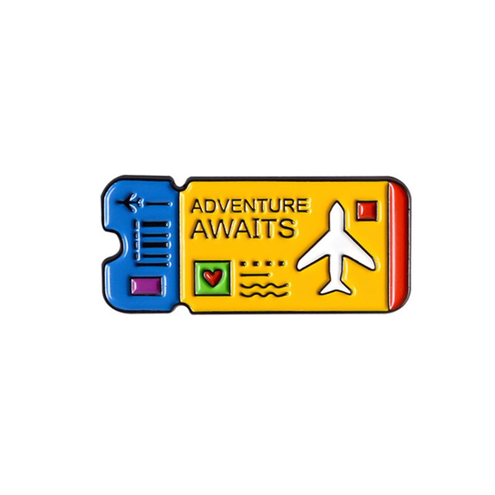 Air Tickets Enamel Pin Cartoon Explore Adventure Awaits Brooch Badge For Lapel Shirt Bag Jewelry Gift For Friends