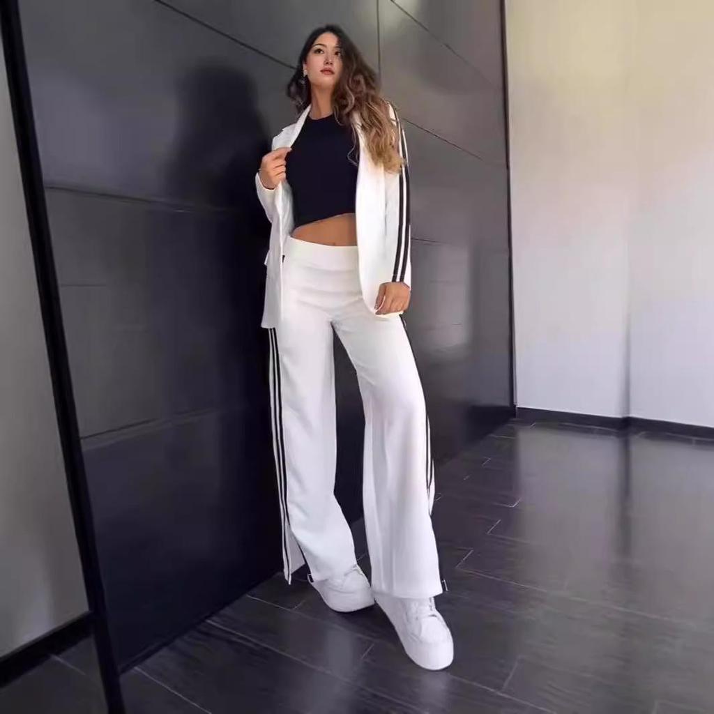 Women's Autumn/Winter Casual Lapel Suit with Wide-Leg Pants - European & American Style Two-Piece Set