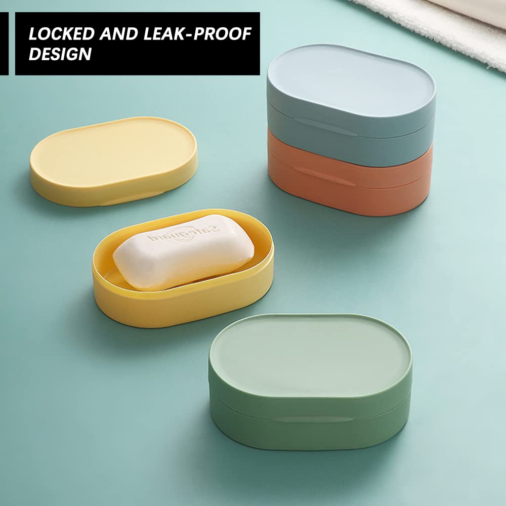 4 Pcs Travel Soap Box Holder Case, Portable Leak Proof Round Soap Dishes Container with Lid for Shower Gym Bathroom