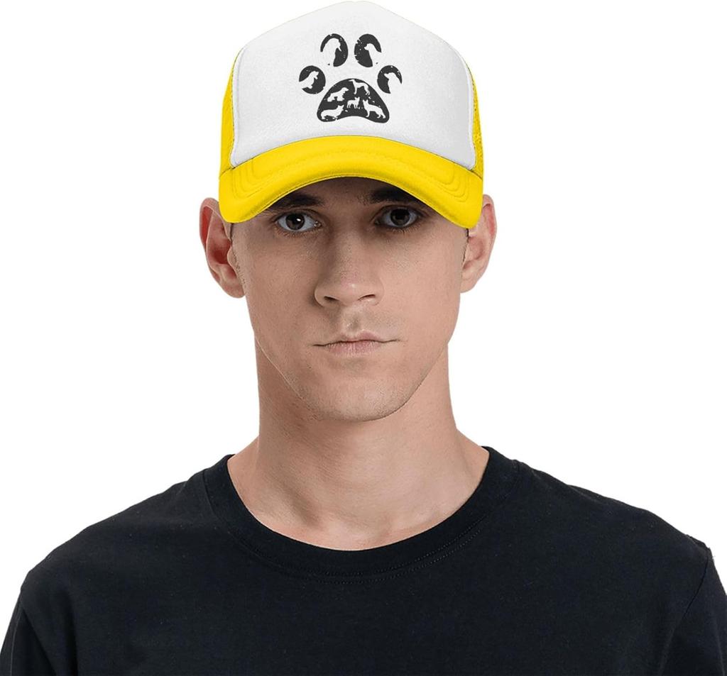 Dog Paw Print Silhouette Trucker Hat Polyester Mesh Baseball Cap Outdoor Adjustable Snapback for Adult