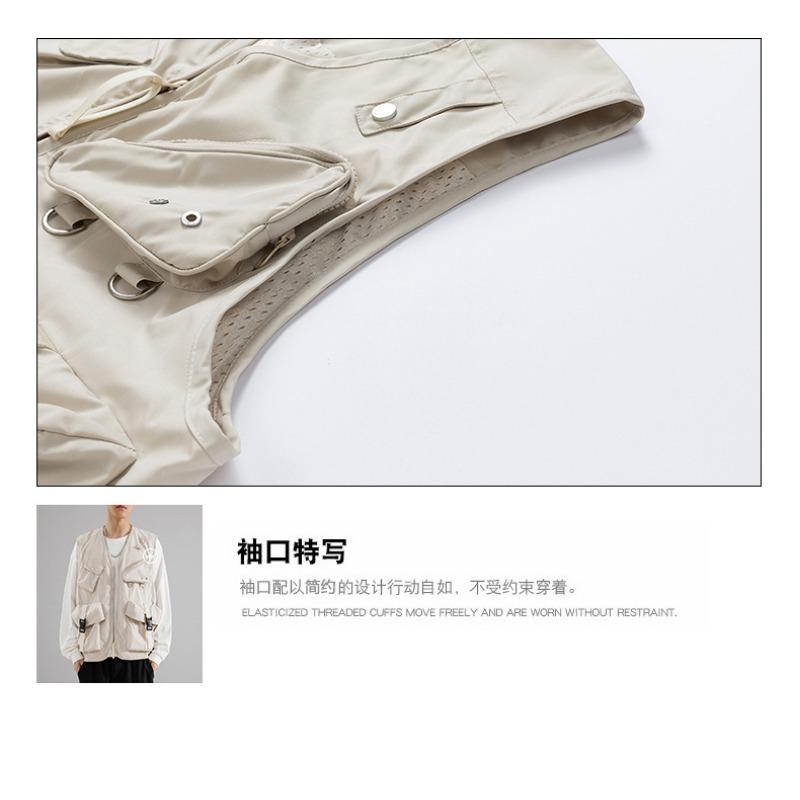 Herren Multi-Taschen Weste Ärmellos Einfarbig Reißverschluss Strickjacke Modisch Lässig Locker Oberteil