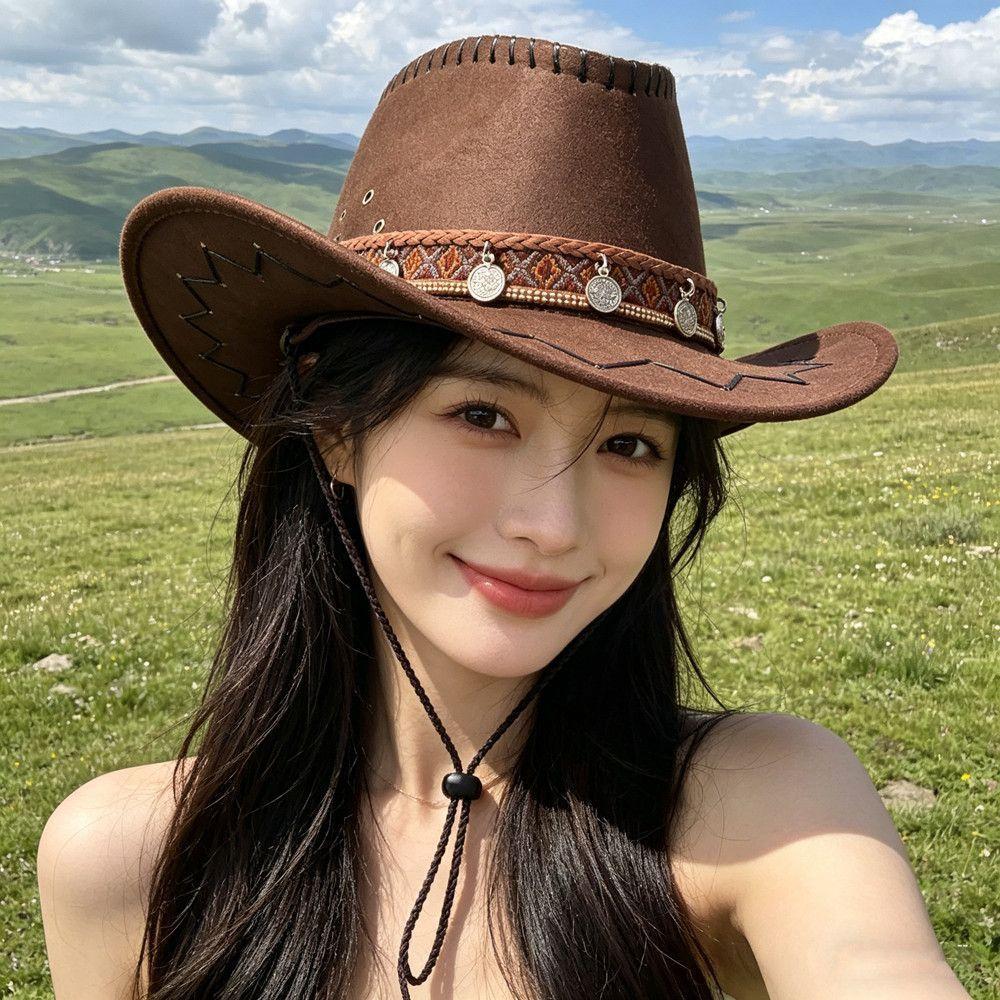 Vintage Ethnic Western Cowboy Hat Unisex Outdoor Sun Protection Travel Hat