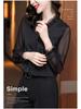 2025 Black Chiffon V-Neck Blouse: Women's Long Sleeve Loose Spring Shirt