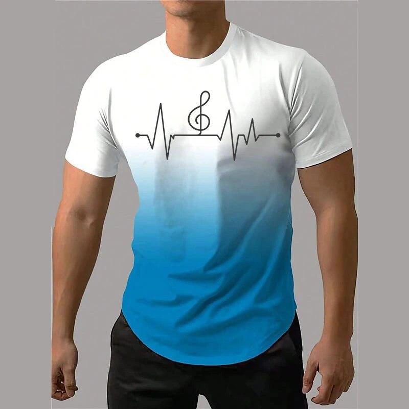 Men's T-Shirt 3D Printing Gradient Style Musical Note Tee Summer Oversized T Shirt For Men Fashion Short Sleeve O-Neck Tops