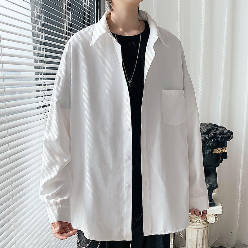 

Men s Korean Style Trendy Long-Sleeved Shirt - Autumn 2021, Loose Fit, Solid Color, Lightweight Jacket XXXL