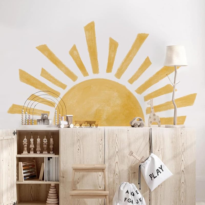 Half Sun Wall Decal for Kids Room - Sunshine Wall Stickers Vinyl Wall Decals Nursery Wall Decal Removable Peel and Stick Wall Decals for Nursery Kids