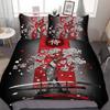 Set Letto Samurai Giapponese, Copripiumino con Siluetta di Edificio Paesaggio Tramonto Giappone per Uomini Adolescenti, Nero Rosso