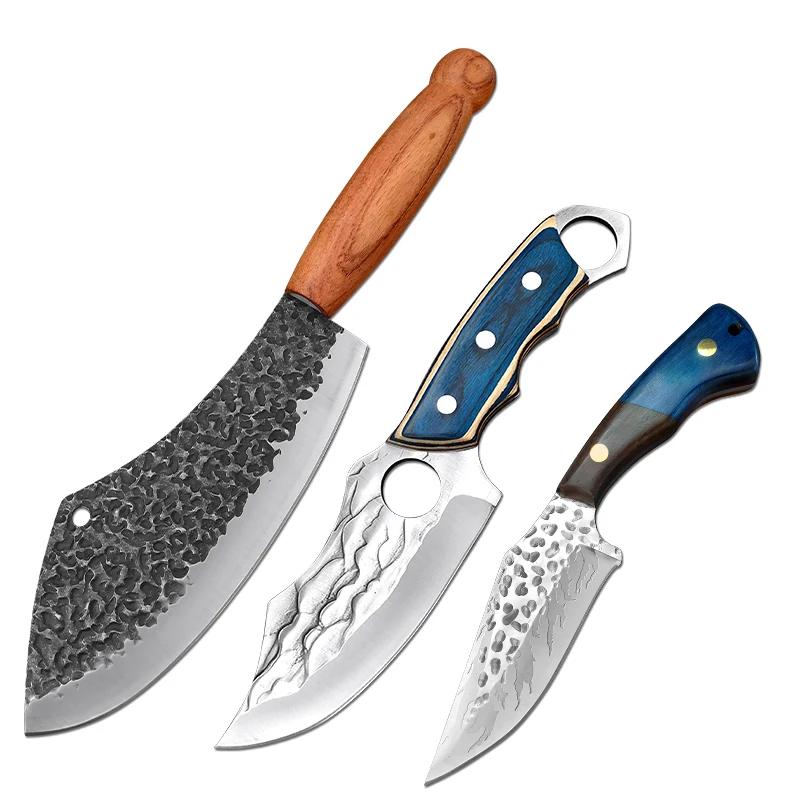 Forged Kitchen Knives Meat Cleaver Chopping Vegetables Butcher Knives Hiking Camping Barbecue Outdoor Survival Knife Wood Handle