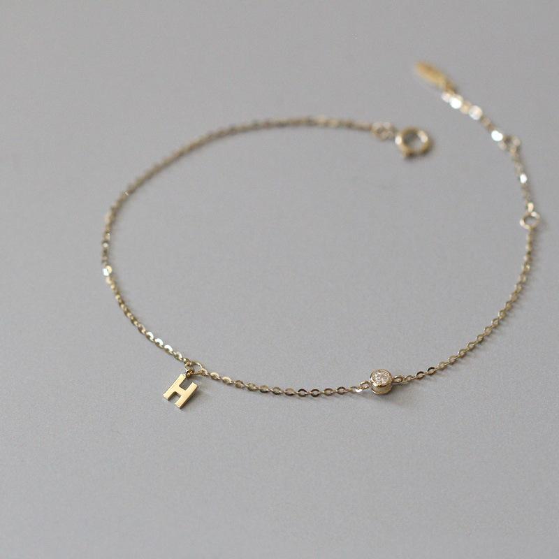 Gold-Plated Silver "H" Zircon Diamond Bracelet for Women - Thin, Simple, and Versatile Jewelry