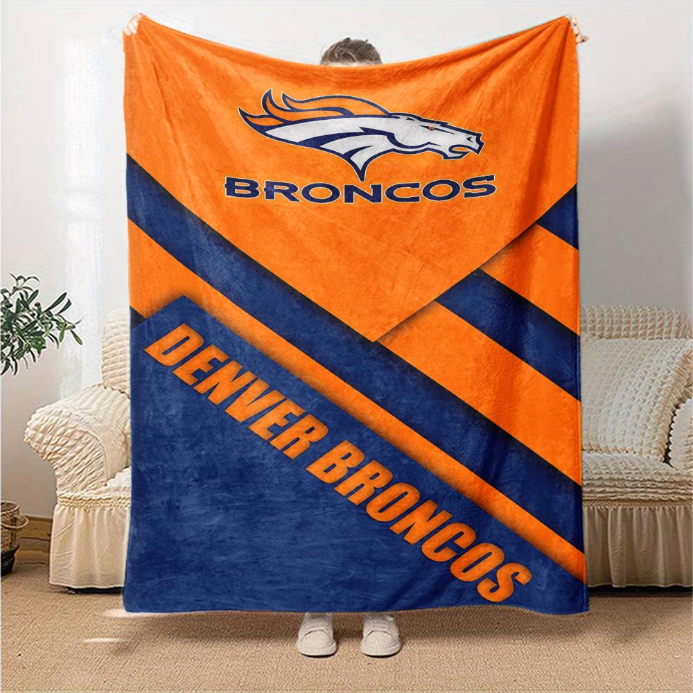 Denver Broncos Logo Print Flannel Blanket High Quality Warm Comfortable Cover for All Seasons Perfect for Gifts Home Decor