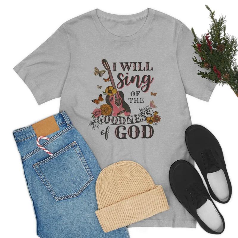Women Vintage Boho Guitar Print Gospel Music TShirts Bible Verse God Worship Tshirt Religious Faith Tee Shirt Christian Apparel