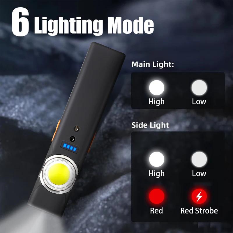 Magnetic Dual Light Flashlight 600 LM Rechargeable Torch, 6 Modes Portable Work Lamp for Job Site/Emergency/Camping/Outdoor Use