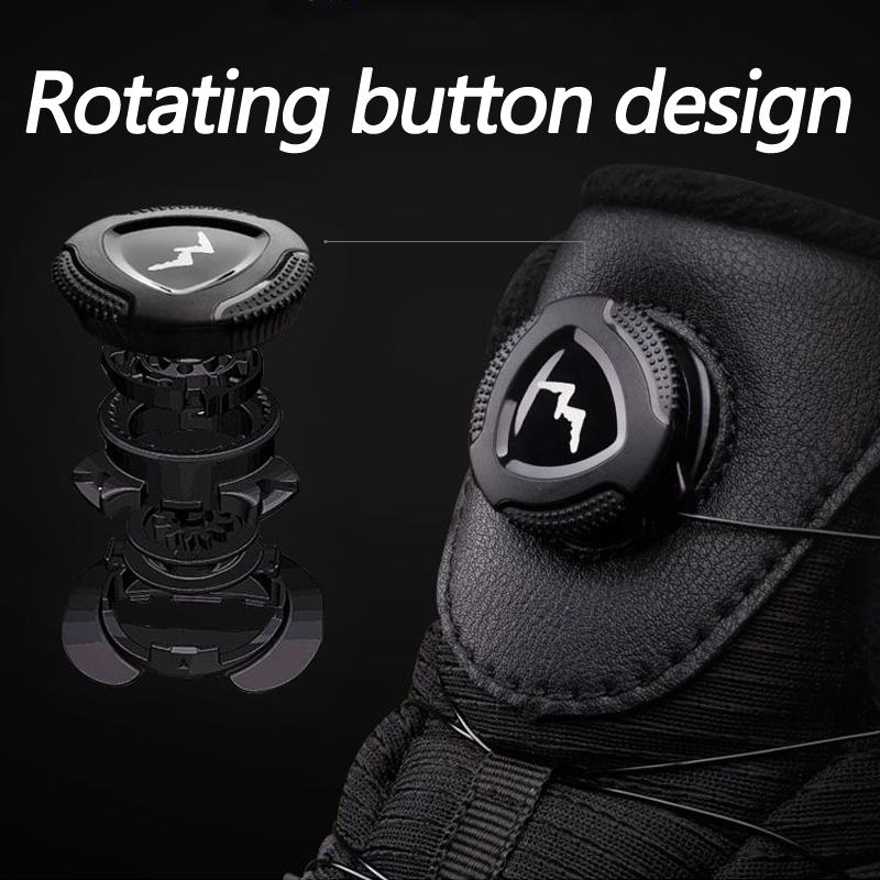 2024 Rotating Button Men Snow Boots Plush Warm Winter Boots Fashion Motorcycle Boots Waterproof Leather Shoes Men'S Ankle Boots