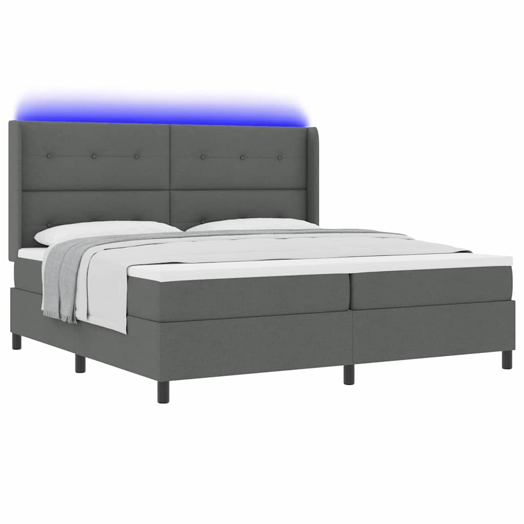 LED Boxspring Bed with Headboard Dark Grey 200 x 200 cm Fabric