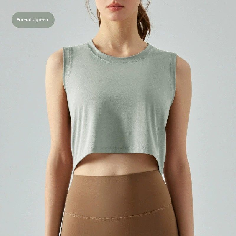 

Fashion Loose Sexy Crop Top Women s Breathable Quick-Dry Vest Emerald Green S