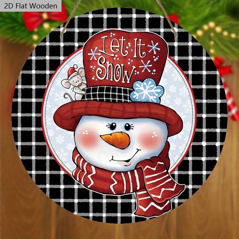Buffalo Plaid Wooden Christmas Sign with Snowman Pattern - Navidad Round Sign for Yard Door Wall Hanging Decor - Ideal Christmas Decoration