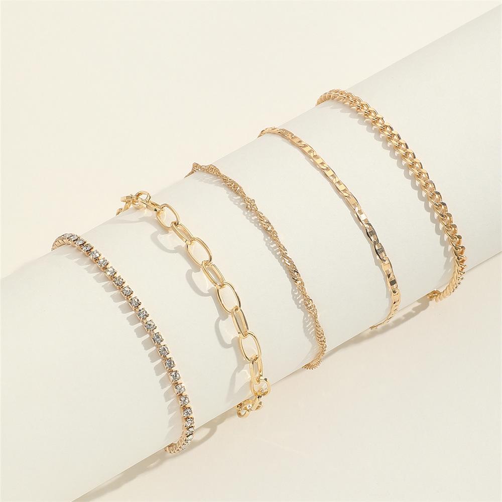 Simple tassel ins style niche foot accessories for women, personalized exaggerated claw chain diamond anklet 5-piece set