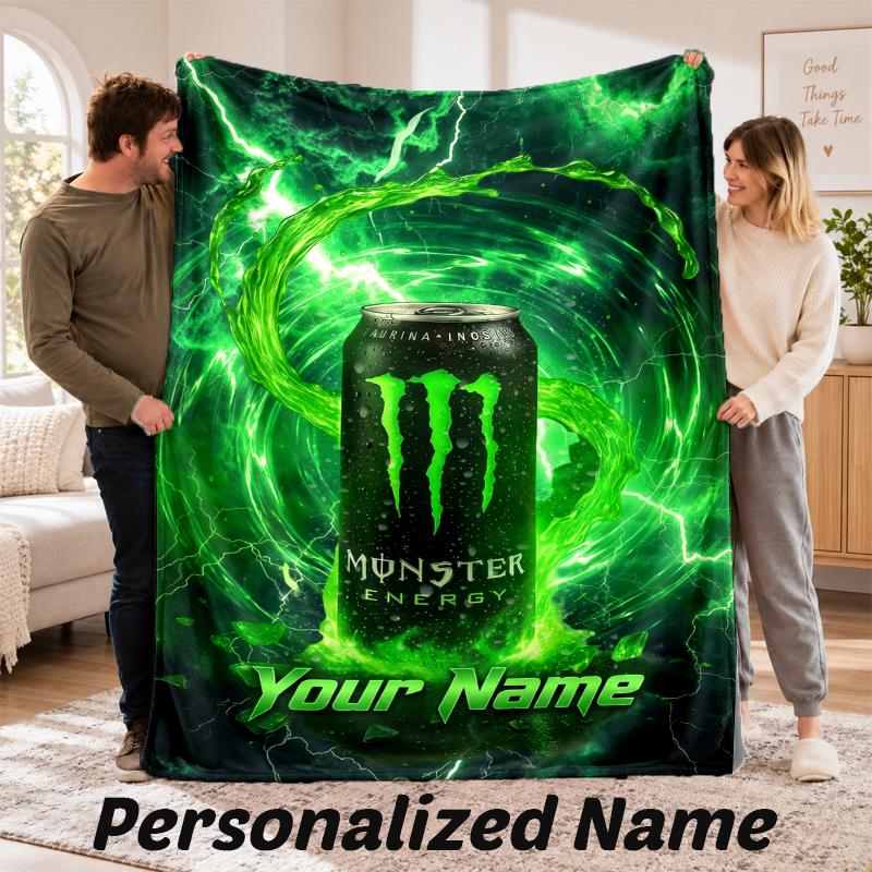 Monster Energy Personalizovaná flanelová deka Vlastní jméno Text Měkká přehozová deka Domácí dekorace