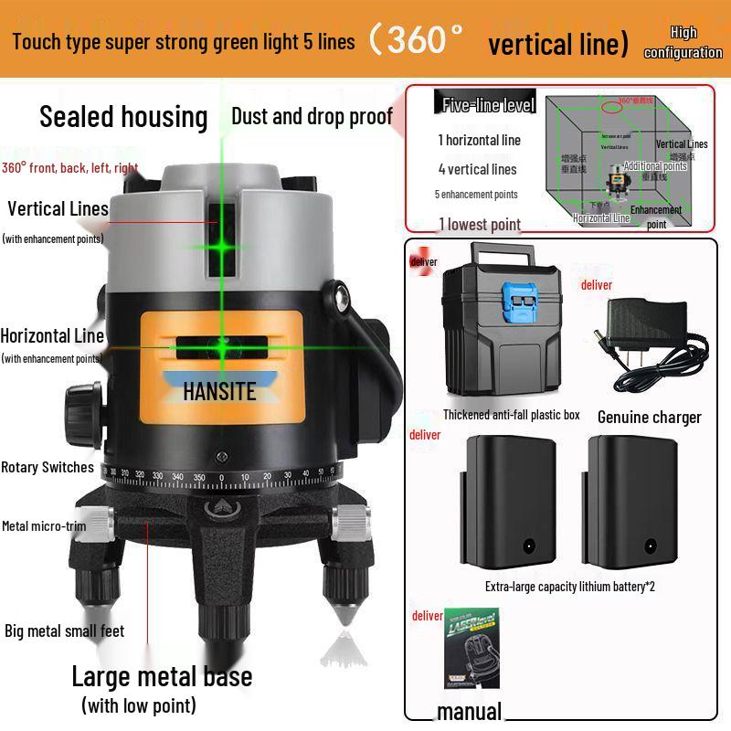 High-Precision Infrared Laser Level: 2 & 5-Line, Automatic, Indoor/Outdoor, Green & Blue Light