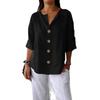 Spring and Summer New Fashionable Loose Fitting Women's V-neck Cotton Linen Button T-shirt Top for Women