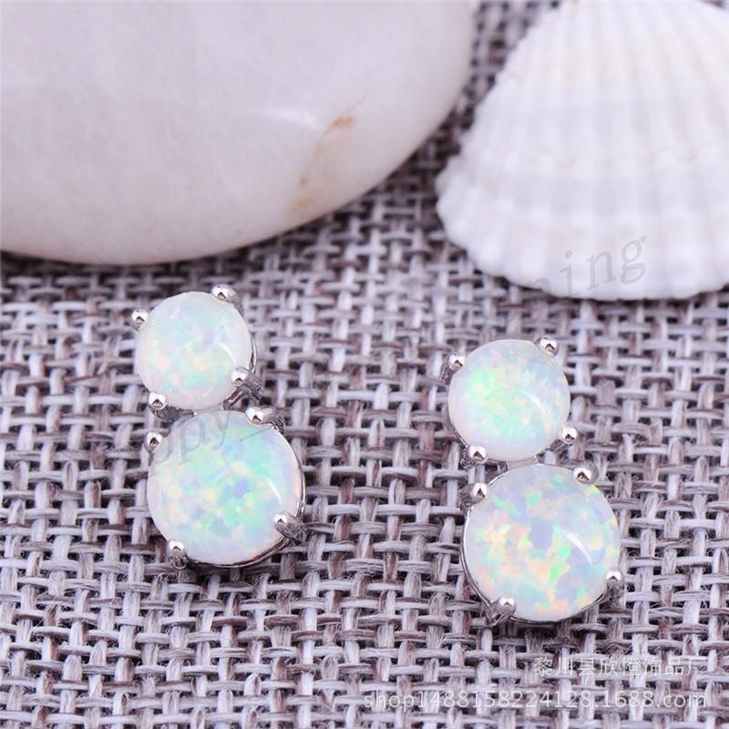 White Gold White Stud Earrings Pendant Round Earrings Opal Jewelry