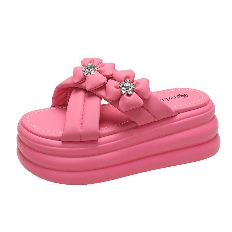 Thick-bottomed bread slippers women's outer wear 2025 summer new Internet celebrity flowers simple and versatile open-toe one-word with sandals