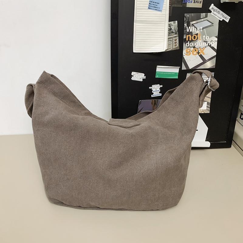 Student Messenger Bag Solid Color Crossbody Bag Men Canvas Bag Women's Large Capacity Commuter Shoulder Bag