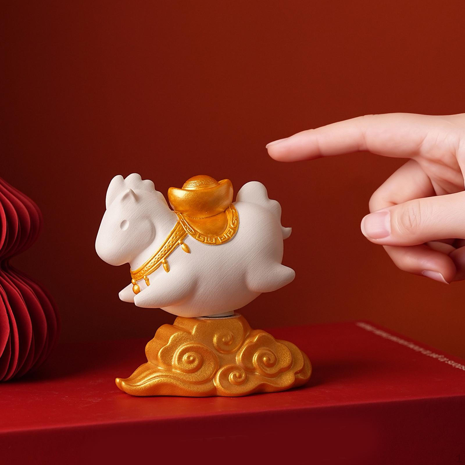 Horse Statue Chinese Year Decor Cartoon Creative Animal Sculpture for Cabinet Desk Gold Ingot
